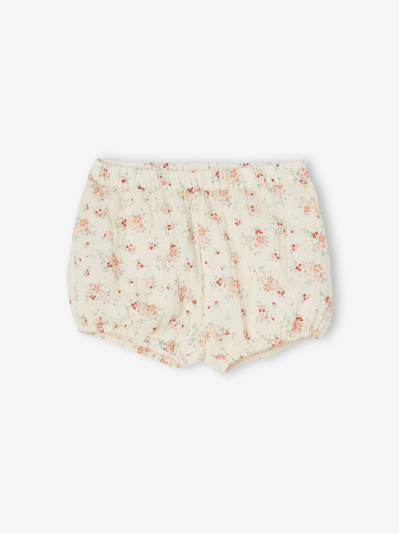 Ensemble bébé 3 pièces en gaze de coton : robe + bloomer + turban écru