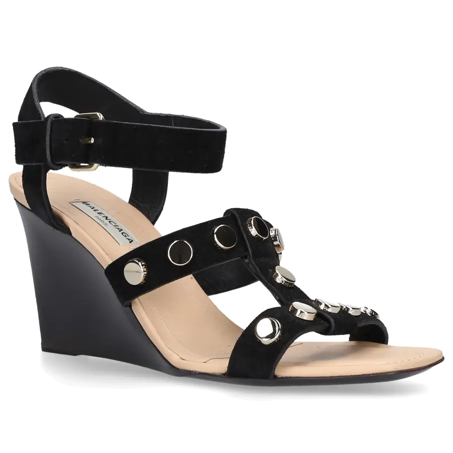 Balenciaga - Sandalen Amp mit Keilabsatz Leder schwarz Nieten - schwarz