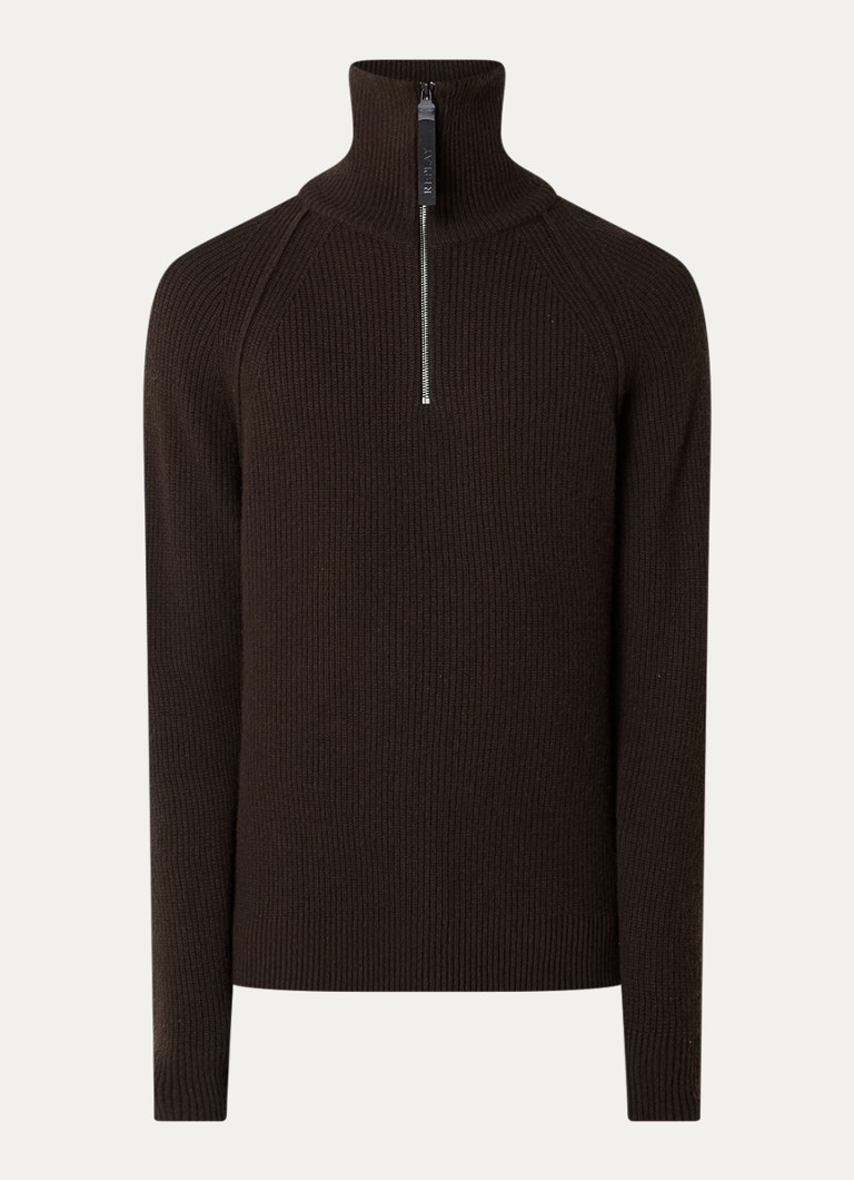 Replay Rib-knit sweater in wool blend with half zip