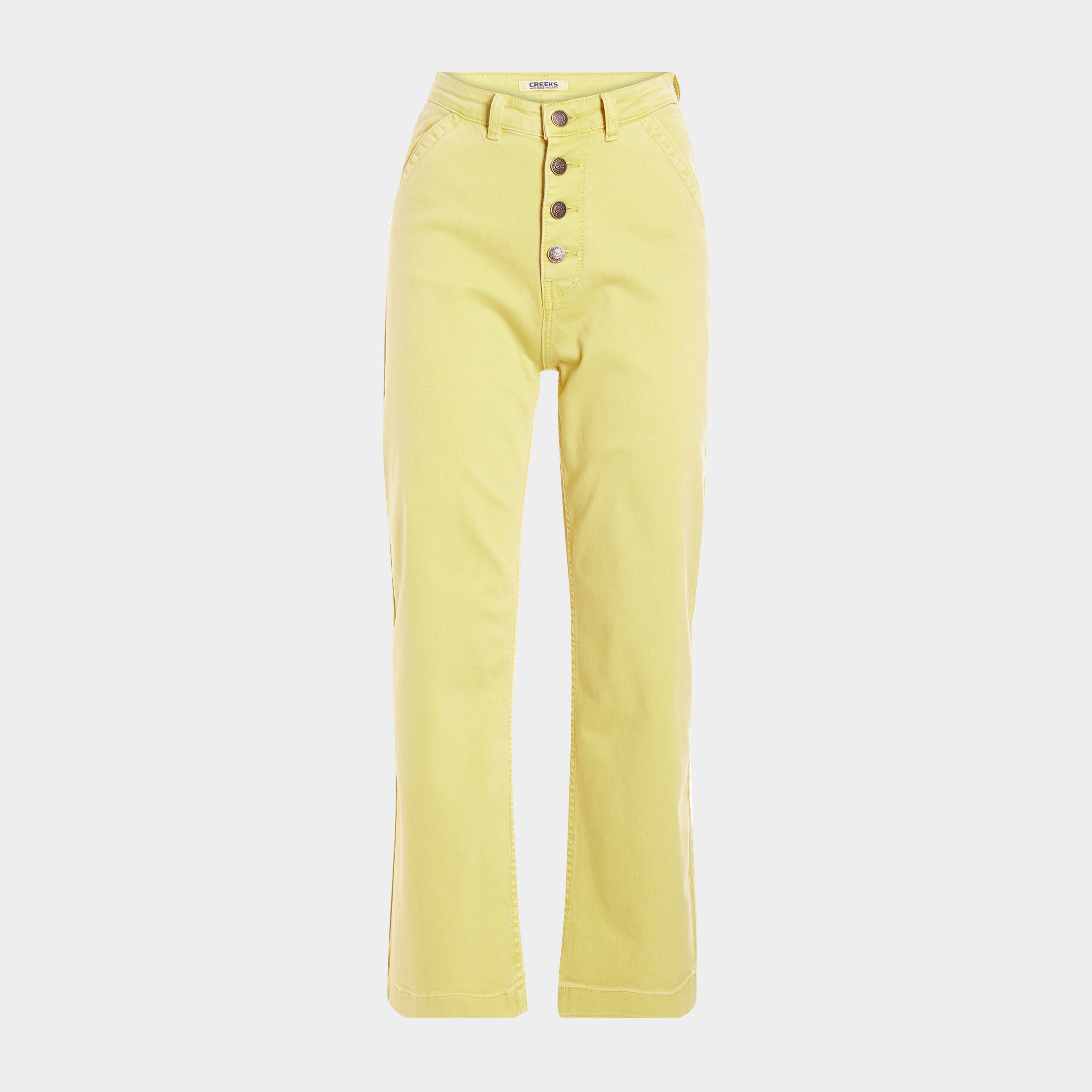 Pantalon jambe large 7 8ème boutonné jaune moutarde femme | La Halle