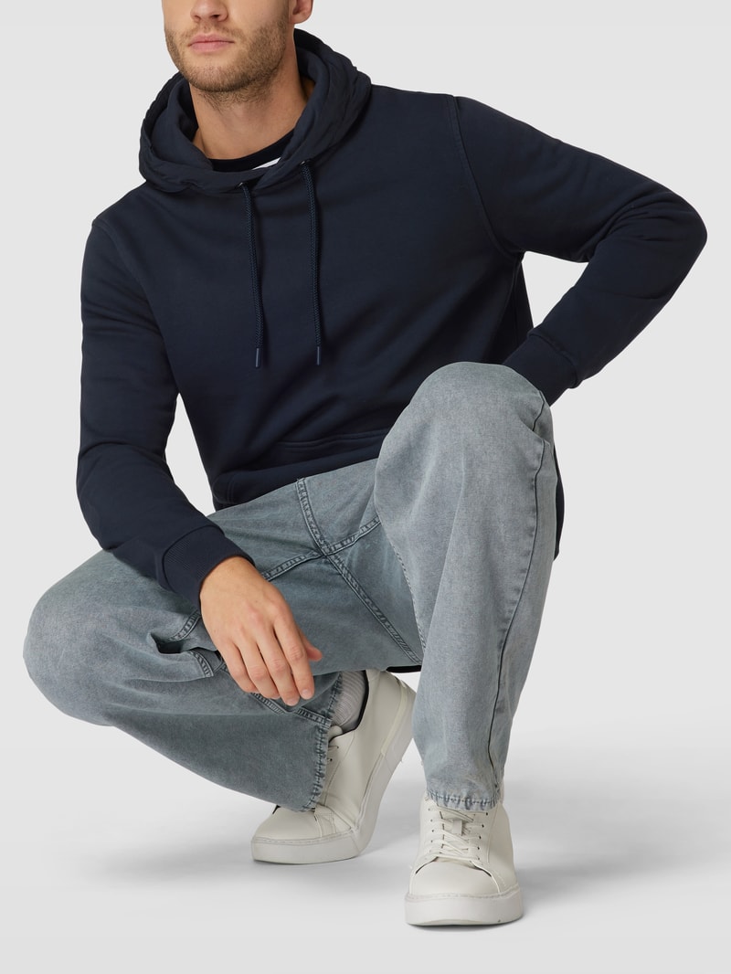 Hoodie mit Label-Stitching Modell 'Welonhood' in marineblau meliert