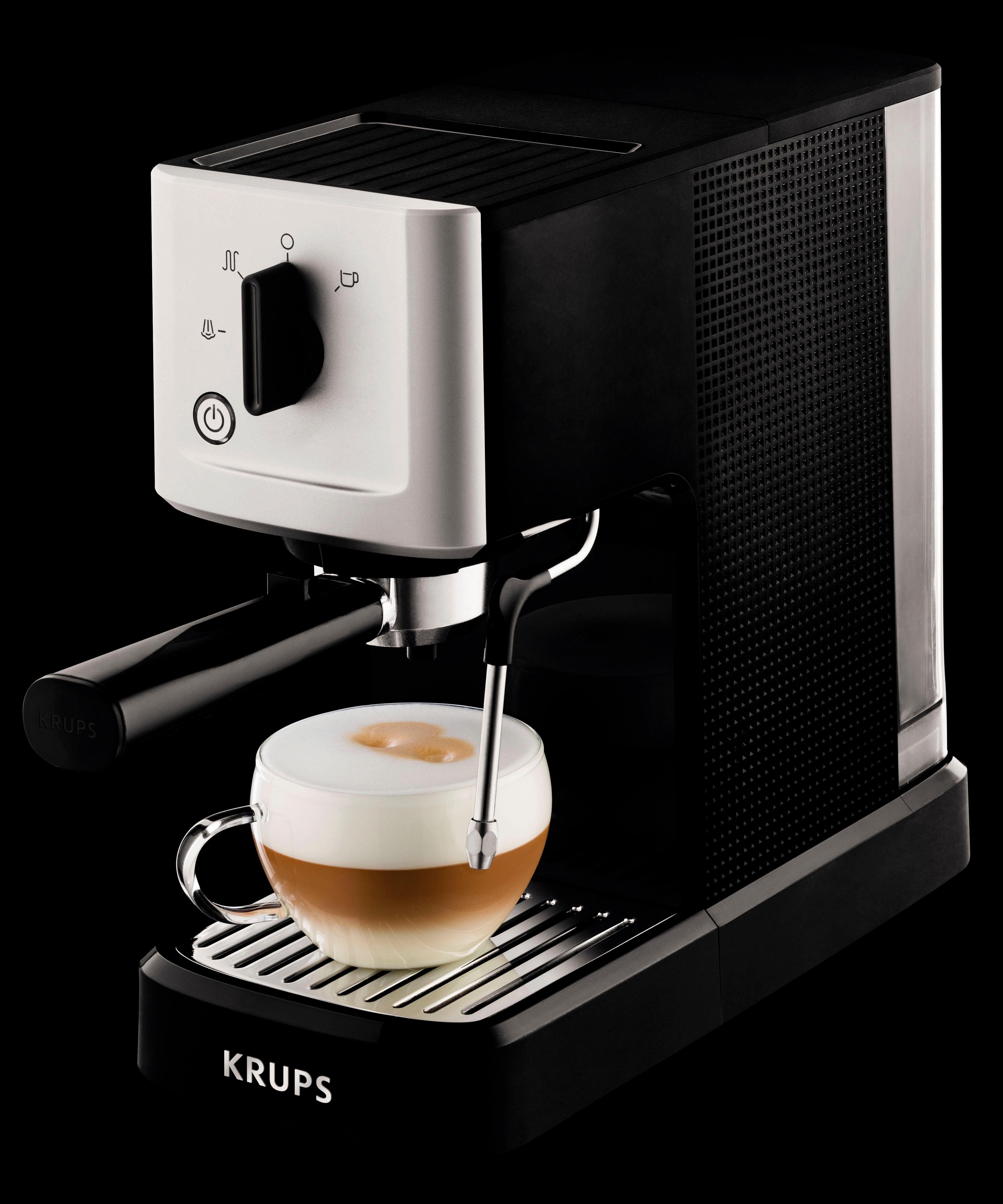 Krups Espressomaschine Calvi Steam & Pump XP3440, Edelstahl, 1 L Wassertank, Sehr kompakt, Schnelles Aufheizen