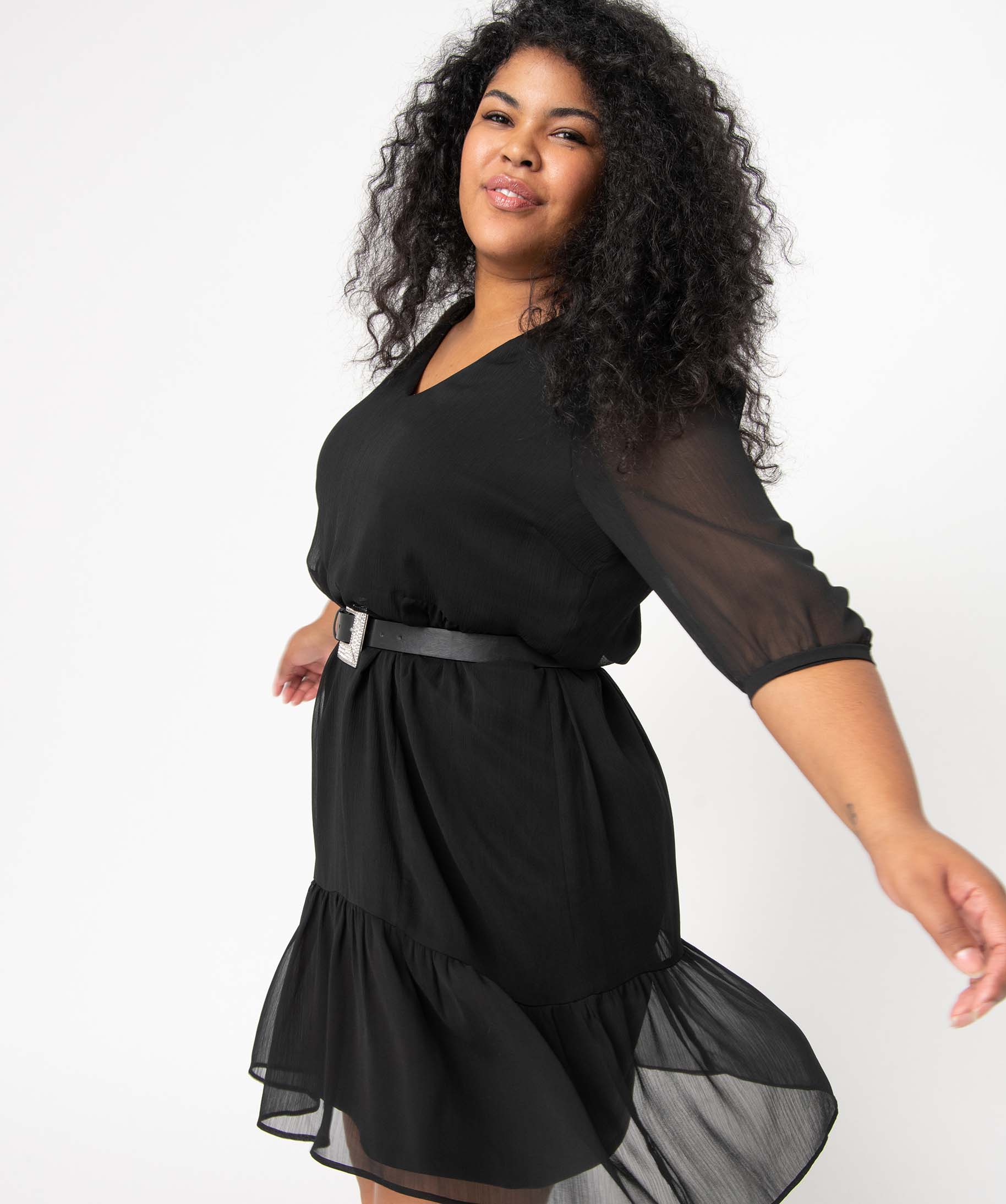 Robe femme grande taille en voile à manches courtes noir | GEMO