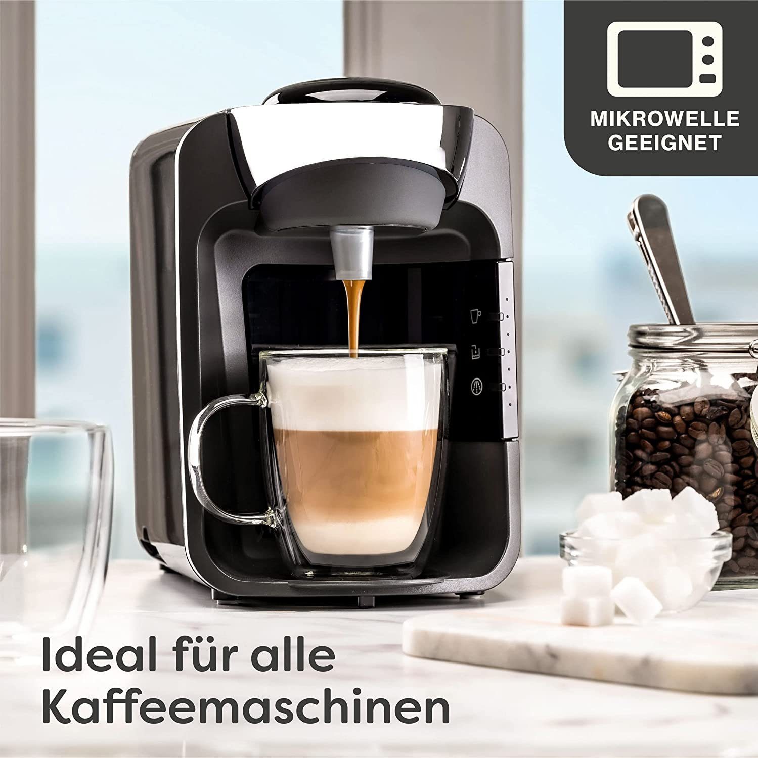 Cosumy Gläser-Set 4 Latte Macchiato Gläser doppelwandig mit Henkel 350ml, Glas, Für Latte Macchiato - Spülmaschinenfest - Hält lange warm