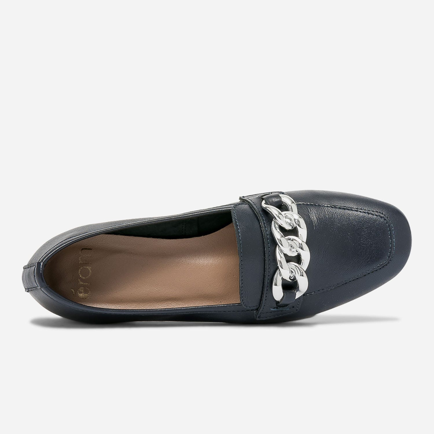 Mocassin marine cuir maxi chaîne argentée