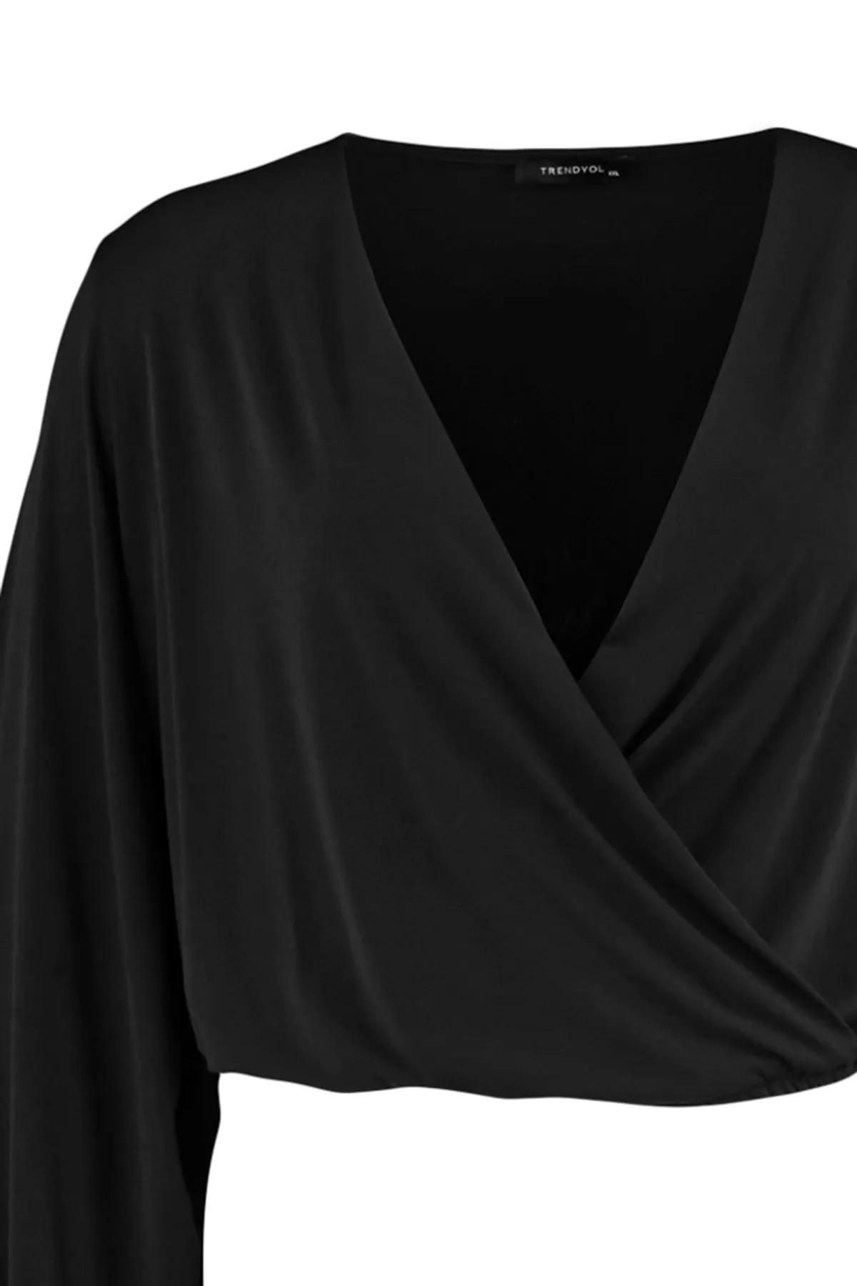 Trendyol Curve  Schwarze Strickbluse mit Ballonärmeln und zweireihigem Kragen TBBAW23AF00029