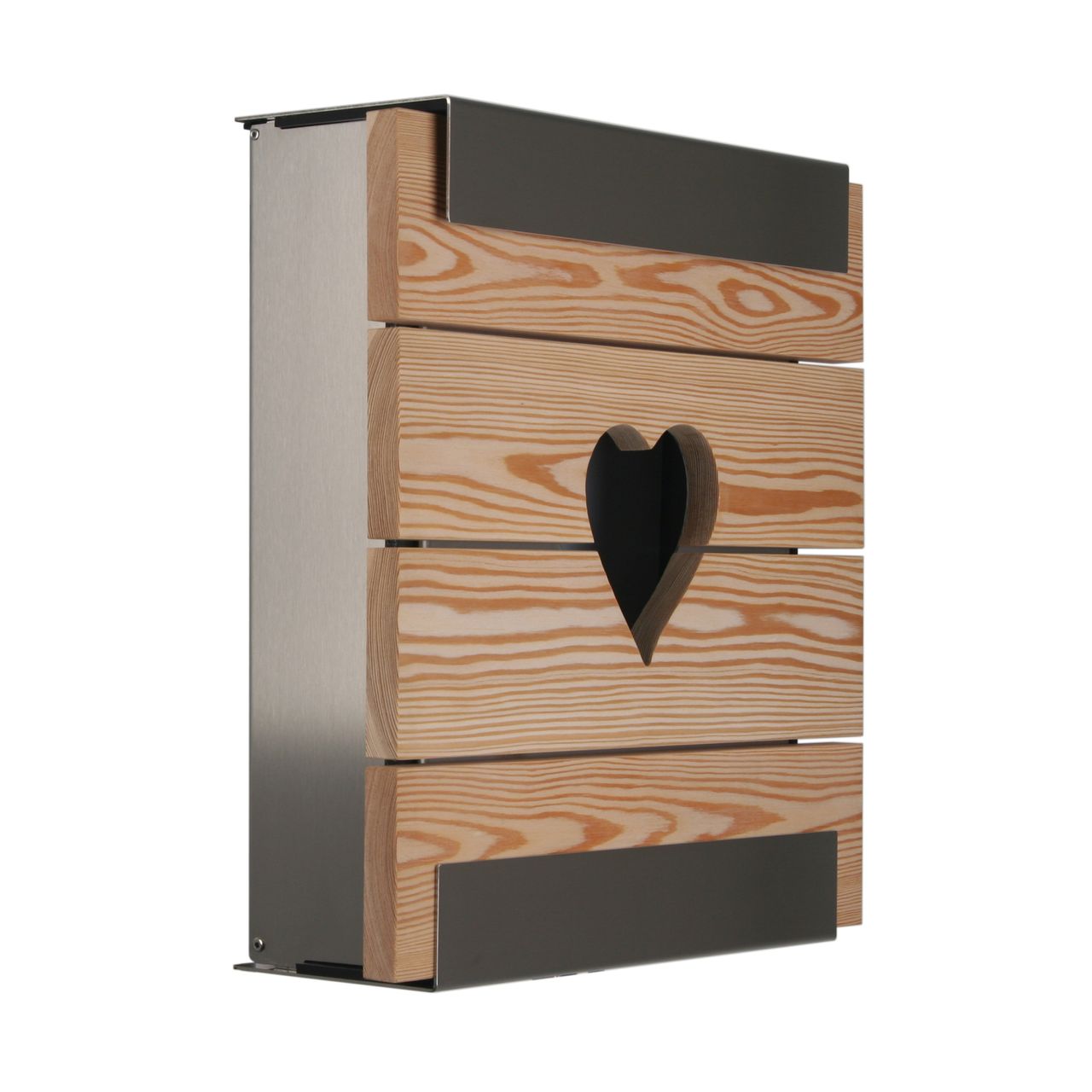 Keilbach Designprodukte Keilbach Briefkasten, Edelstahl, Holzfront mit Herz, Eiche