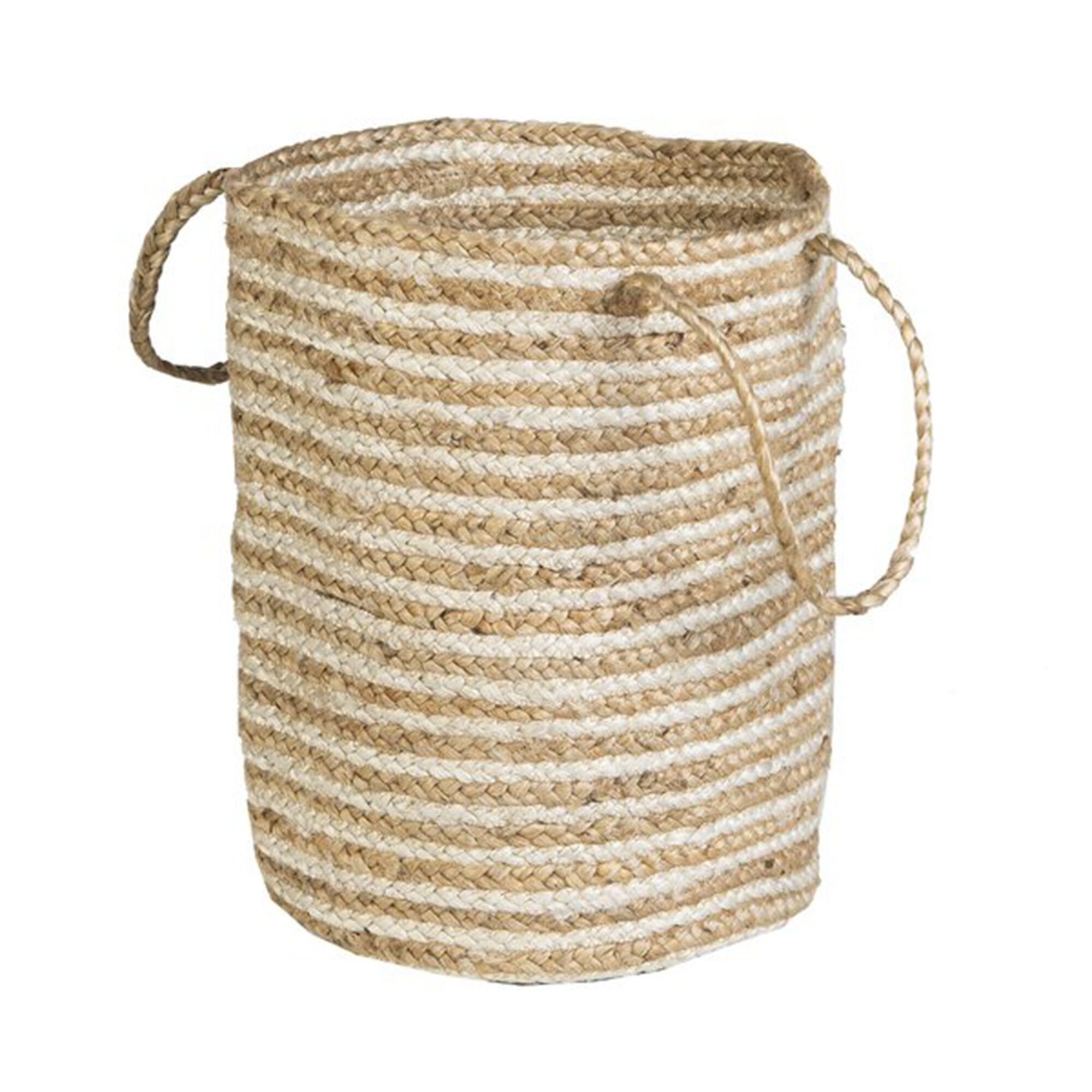 Panier de rangement Zebu en jute rayé blanc/naturel