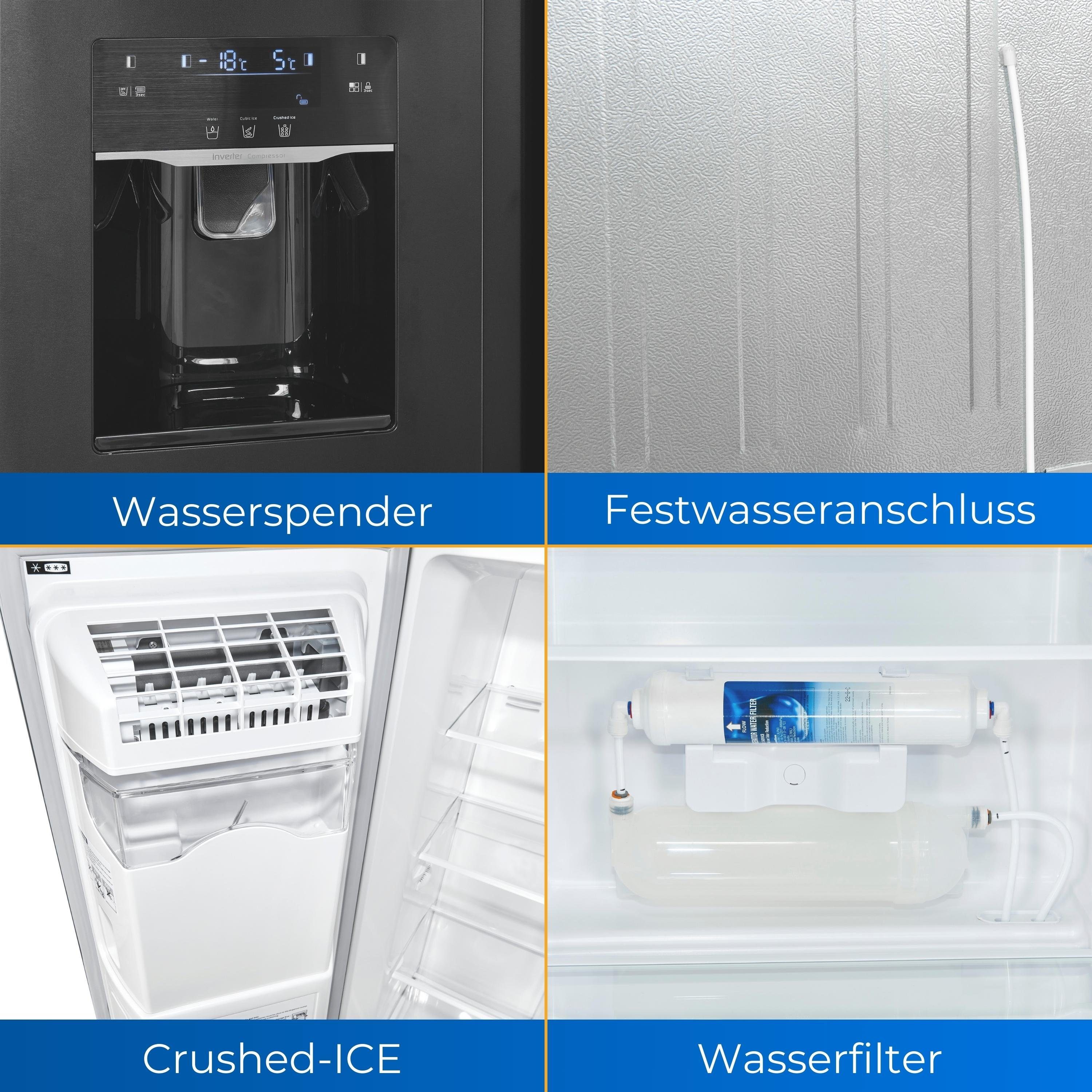 exquisit Side-by-Side SBS520-CF-040E, 177.5 cm hoch, 91 cm breit, Festwasseranschluss, NoFrost, Inverter Kompressor