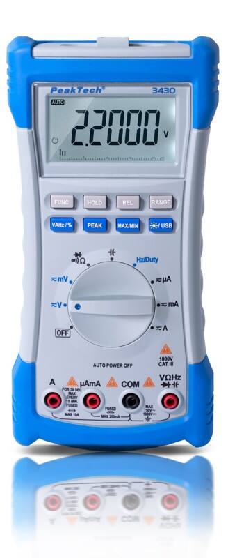Peaktech Tragbares Multimeter P 3430 Stromversorgung: Batterie Test Typ: Spannung, Strom, Widerstand, Frequenz, Kapazität, Diode
