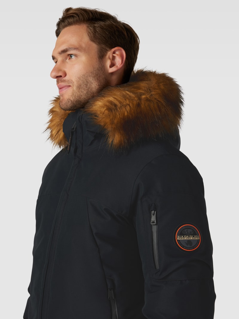 Jacke mit Kunstfellbesatz Modell 'EXPLORER' in schwarz