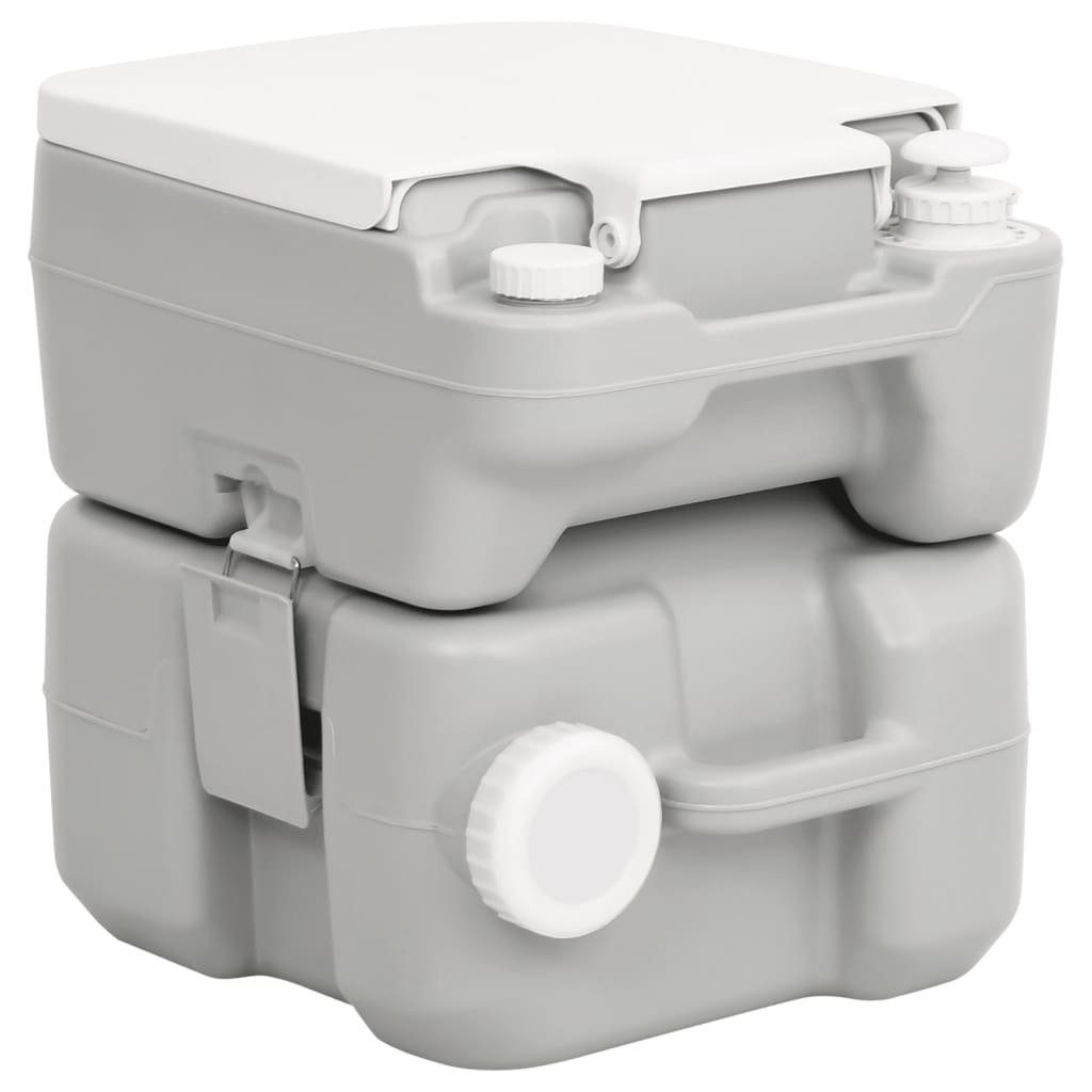 vidaXL Campingtoilette Camping-Toilette Tragbar Grau und Weiß 20 10 L HDPE