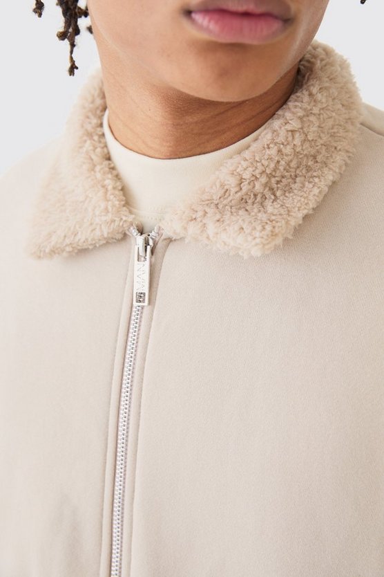 Oversize Jersey-Bomberjacke mit Borg-Kragen