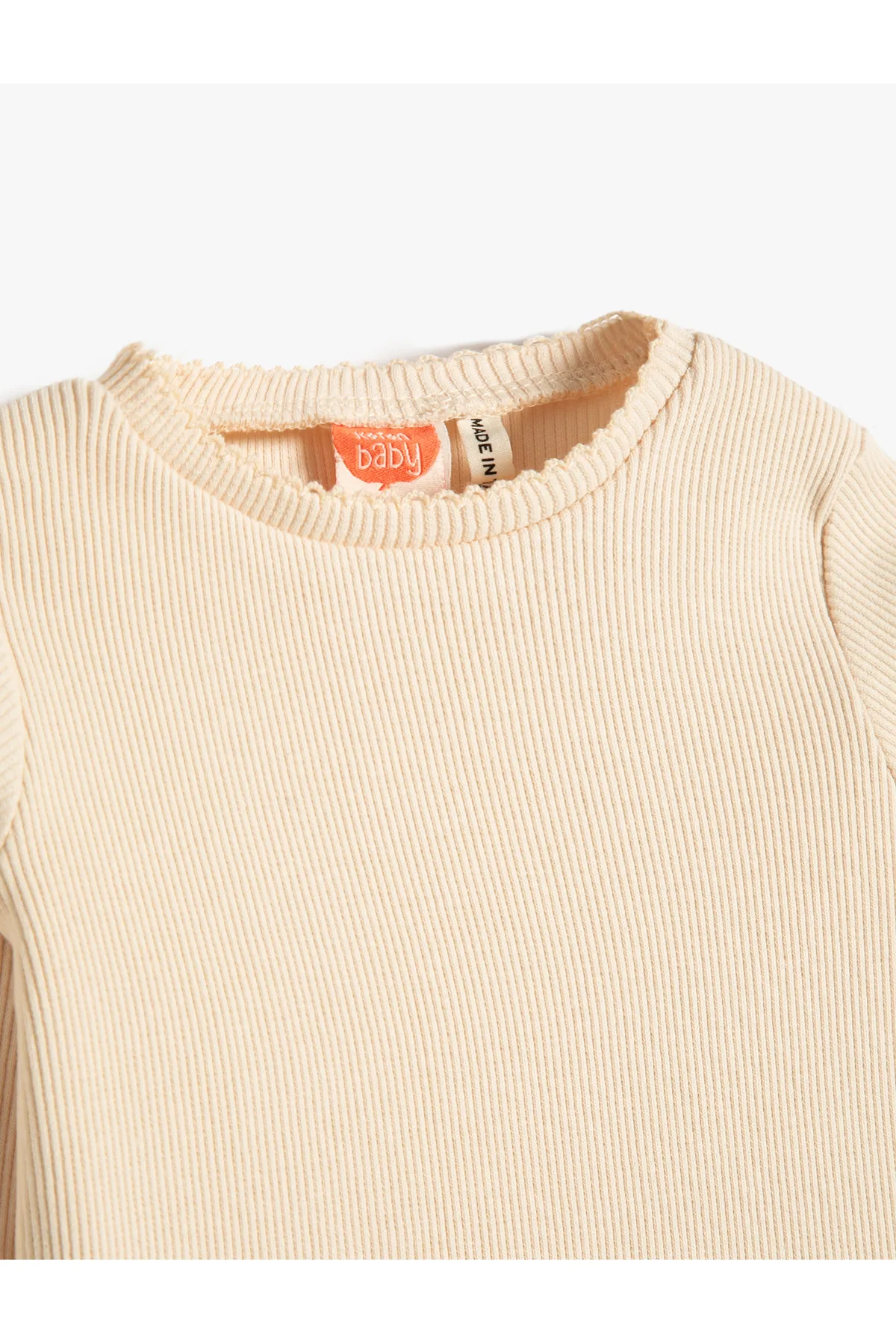 Koton  Basic-T-Shirt aus strukturierter Baumwolle mit langen Ärmeln und Rundhalsausschnitt