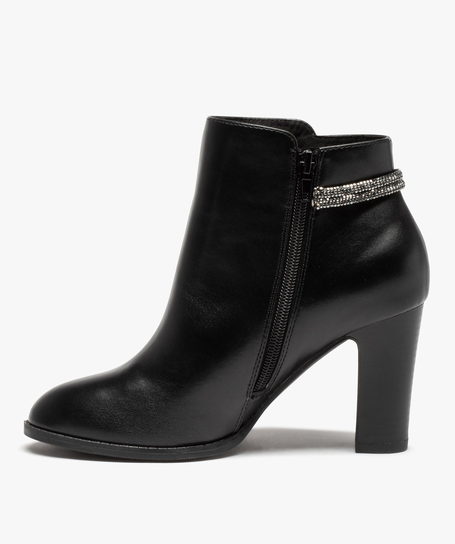 Boots femme à talon avec cordon strass noir | GEMO