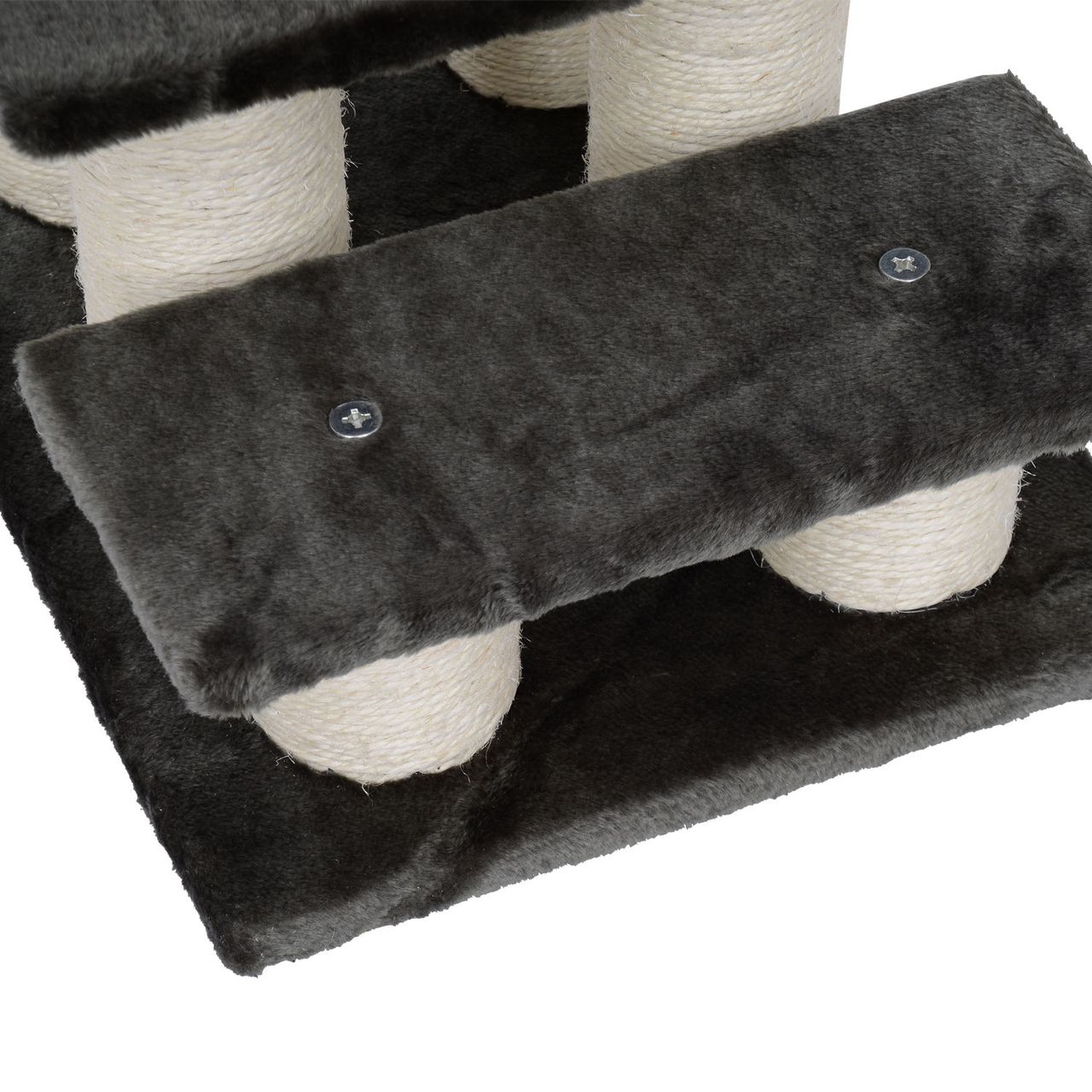 PawHut Tiertreppe Katzentreppe 3 Stufen Hundetreppe Treppe für Katze und Hunde Plüsch Dunkelgrau 45 x 35 x 34 cm