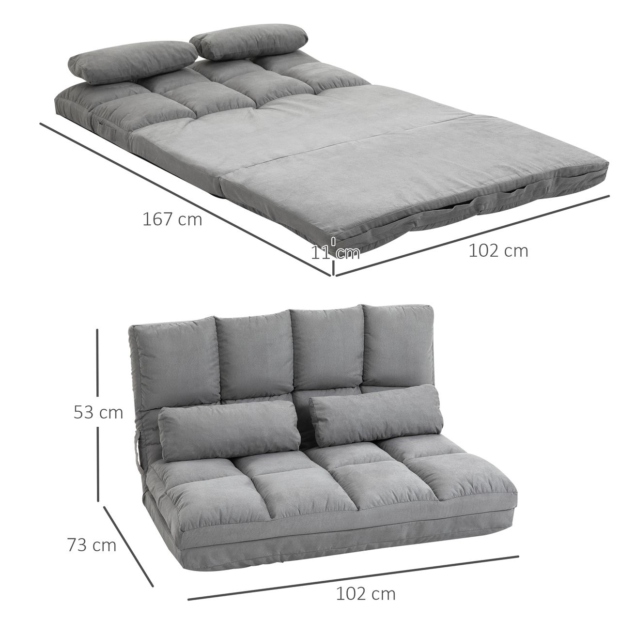 Better Home 2 in 1 Bodensofa Bodenstuhl Bodensessel Bett mit Rückenlehne Verstellbar Grau