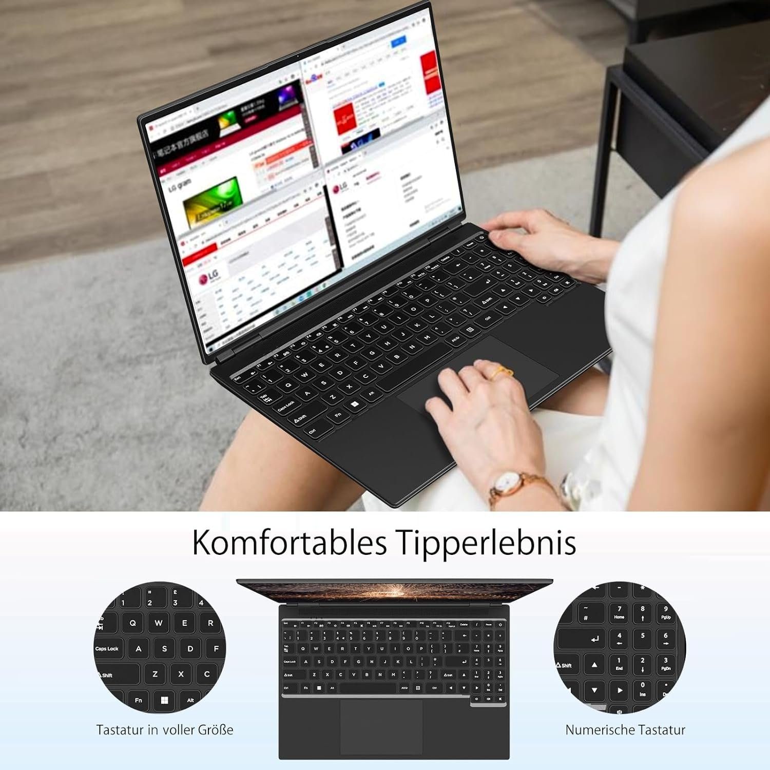 AOCWEI A6 Notebook (Intel Celeron N5095, UHD 600, 512 GB SSD, FHD 2,9 GHz reibungsloses Multitasking beeindruckendes Entertainment)