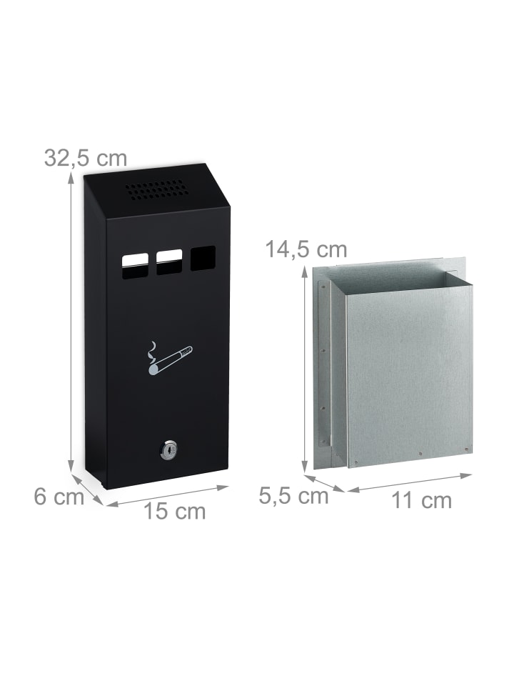 relaxdays Wandaschenbecher in Schwarz günstig kaufen onesize