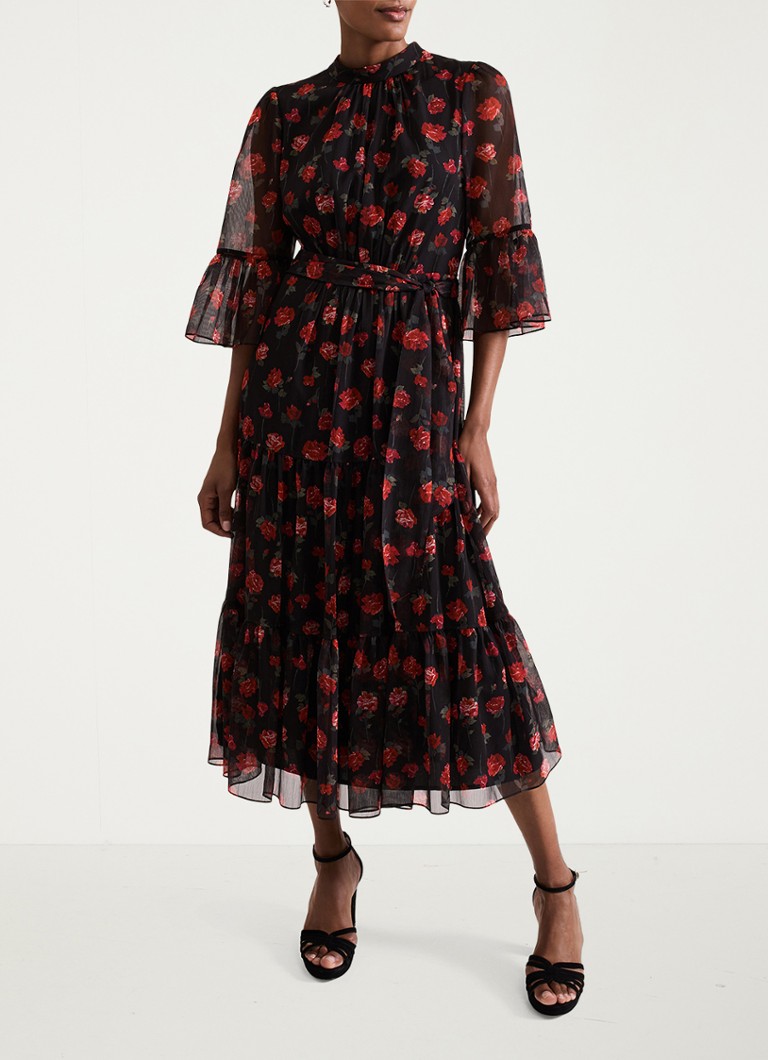 Vestido midi Phase Eight Lela con estampado floral y cinturón anudado.