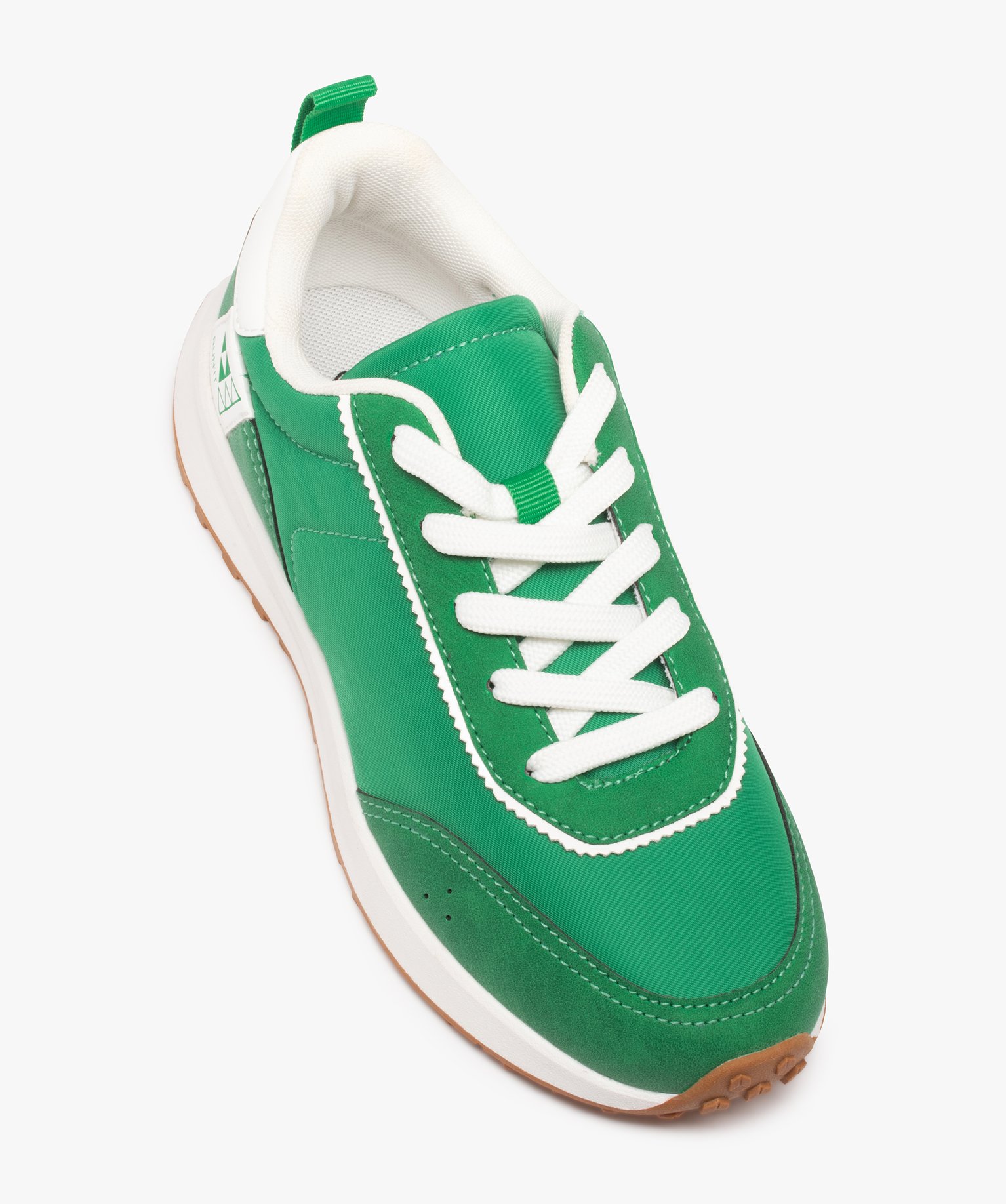 Baskets Garçon unies à lacets style retro running vert | GEMO