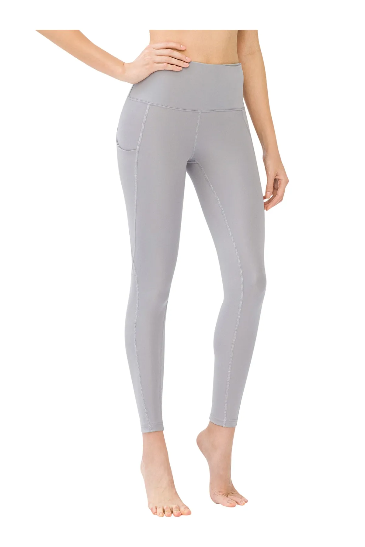 LOS OJOS  Graue, kompakte Sport-Leggings mit hoher Taille und doppelter Tasche für Damen