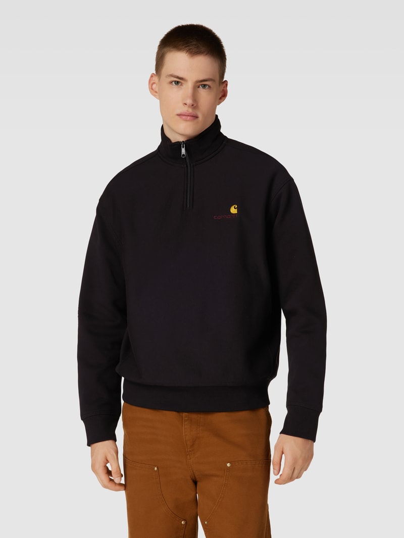 Sweatshirt mit Troyer-Kragen Modell 'AMERICAN SCRIPT' in schwarz