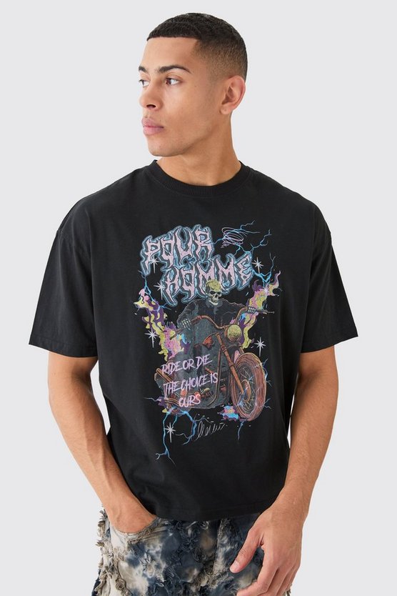 Kastiges T-Shirt mit Motorrad-Print