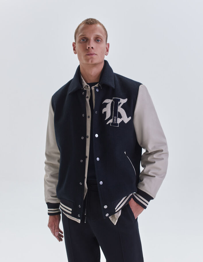 Teddy marine bi-matière avec maxi broderie Homme