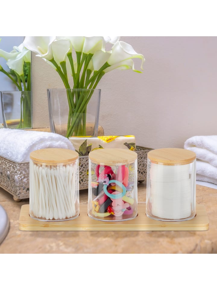 relaxdays Wattestäbchenbehälter in Transparent/ Natur günstig kaufen onesize