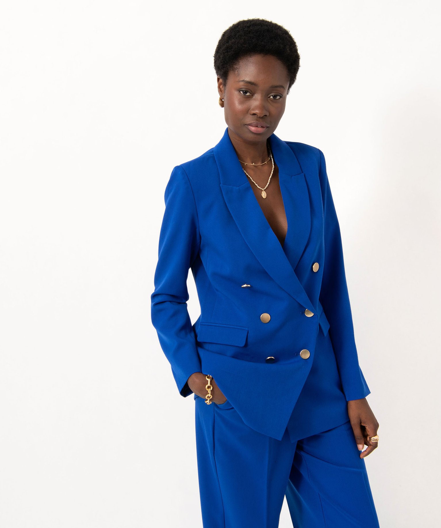 Veste de costume fermeture croisée femme bleu | GEMO