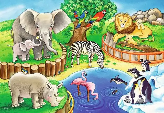 Kinderpuzzle ab 3 Jahren - Tiere im Zoo - 12 Teile