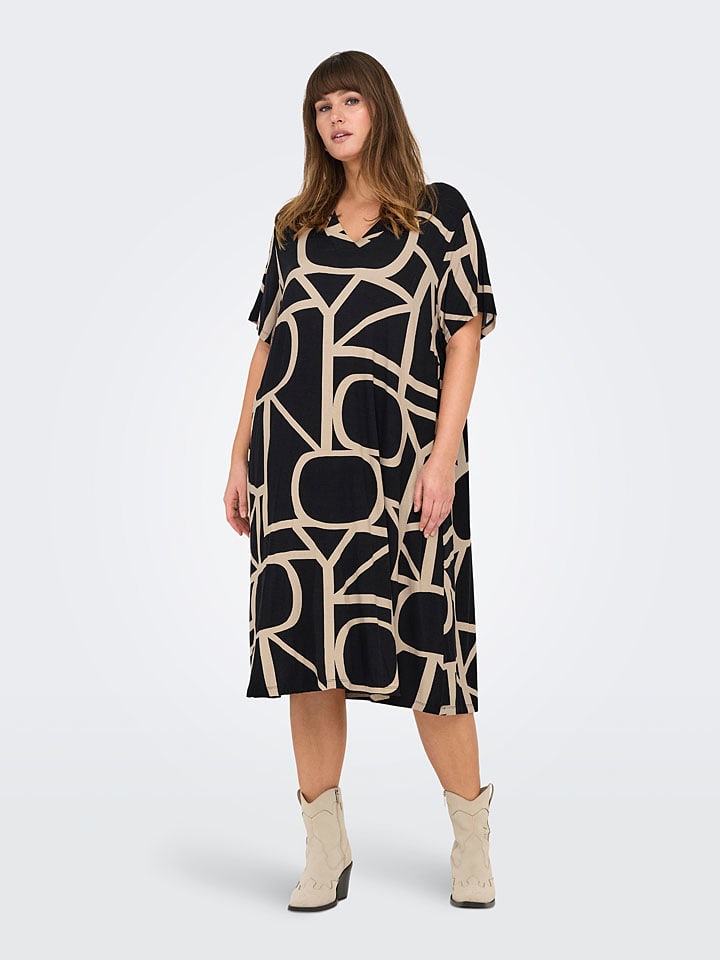 ONLY Carmakoma Kleid in Schwarz/ Beige günstig kaufen