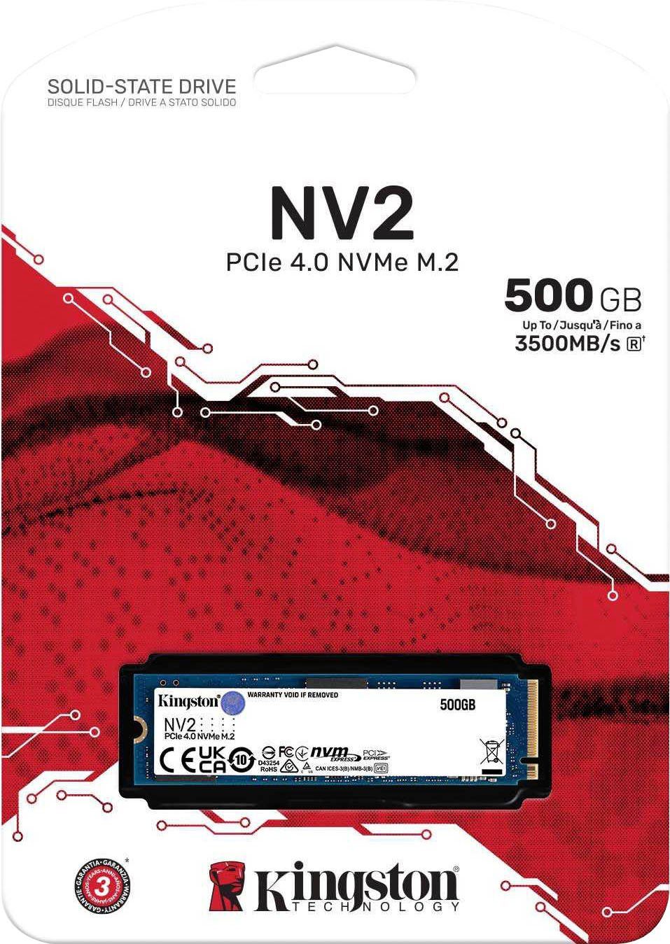 Kingston NV2 PCIe 4.0 NVMe SSD 500GB interne SSD (500 GB) 3500 MB/S Lesegeschwindigkeit, 2100 MB/S Schreibgeschwindigkeit