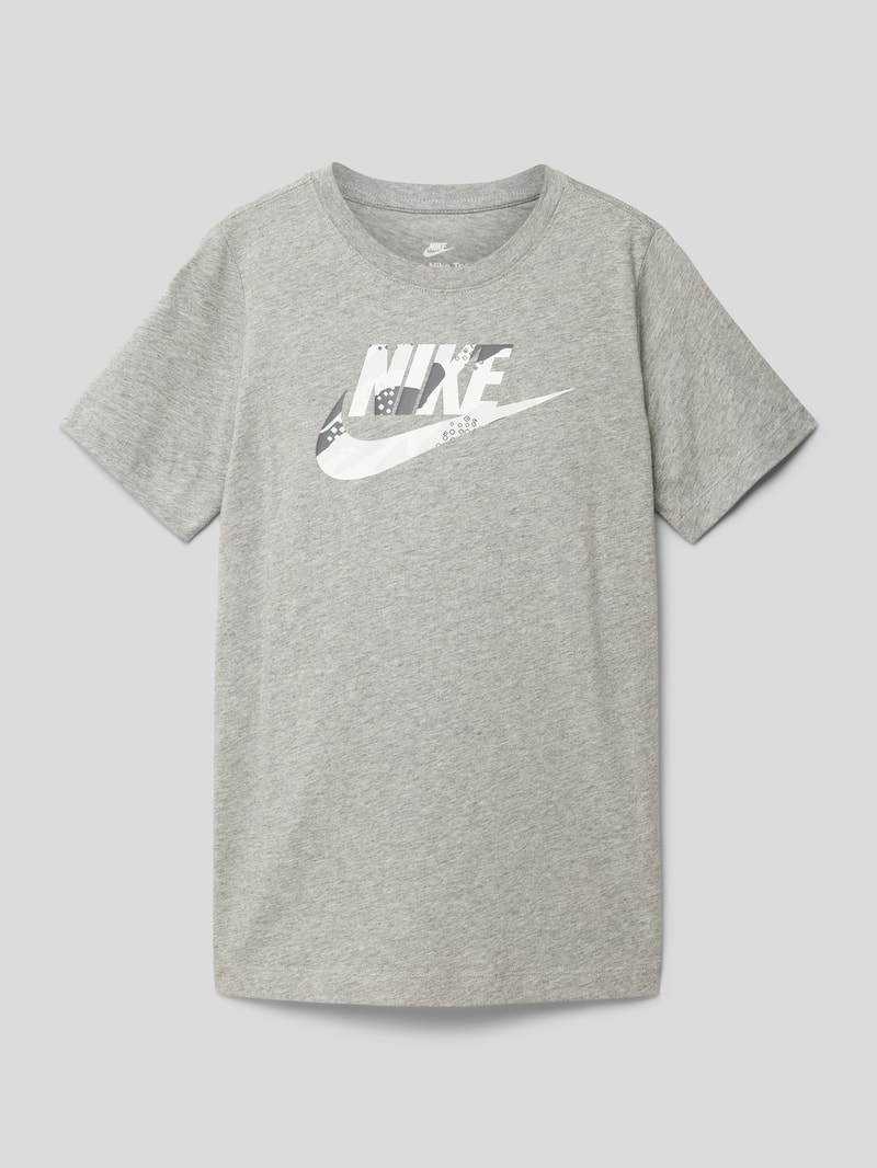T-Shirt mit Logo-Print in mittelgrau meliert