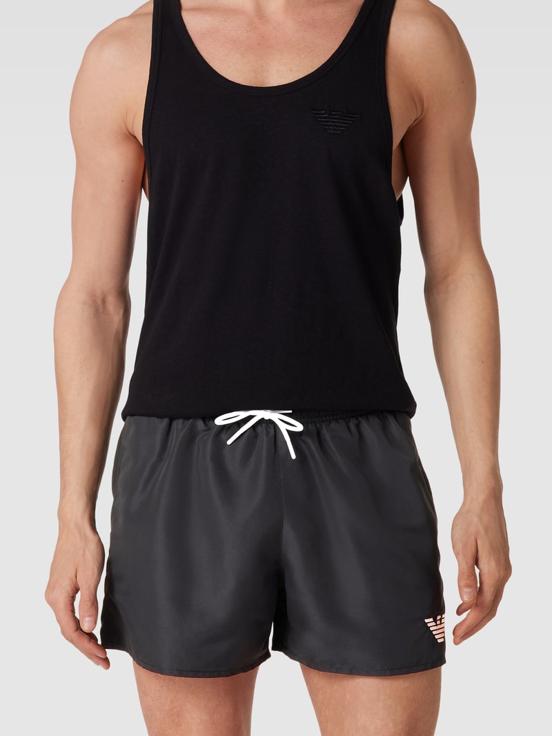 Badehose mit Label-Stitching Modell 'ESSENTIAL' in schwarz