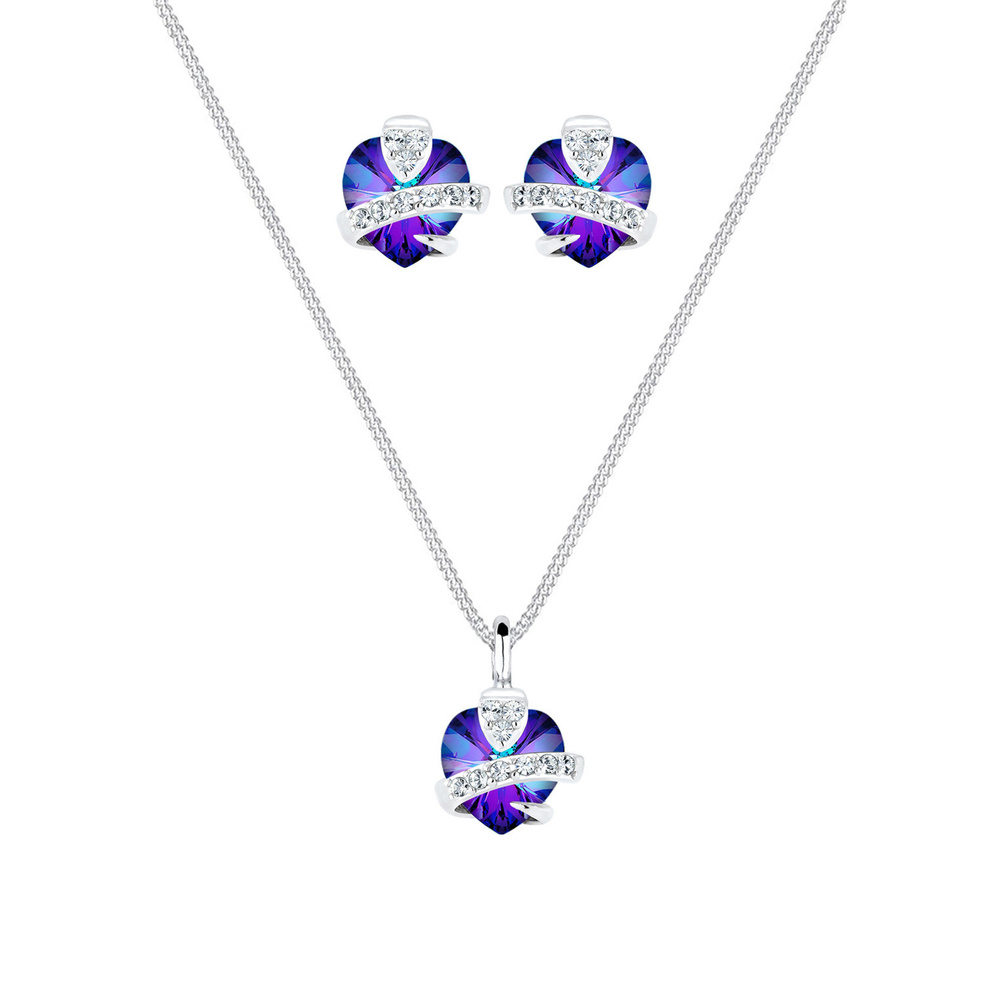 Elli Elli Ensemble de Bijoux Femme Motif de Coeur Précieux avec Cristaux en Argent Ste Bijoux