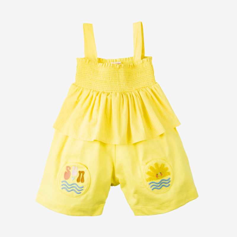 Combi bébé fille bi matière jaune Catimini