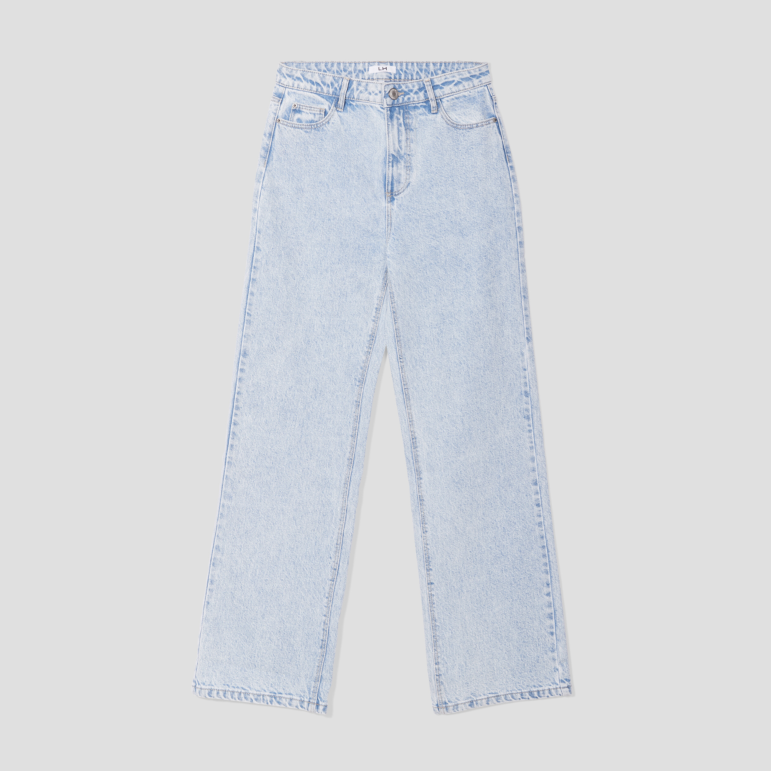 Jeans wide leg taille haute coton denim double stone femme | La Halle
