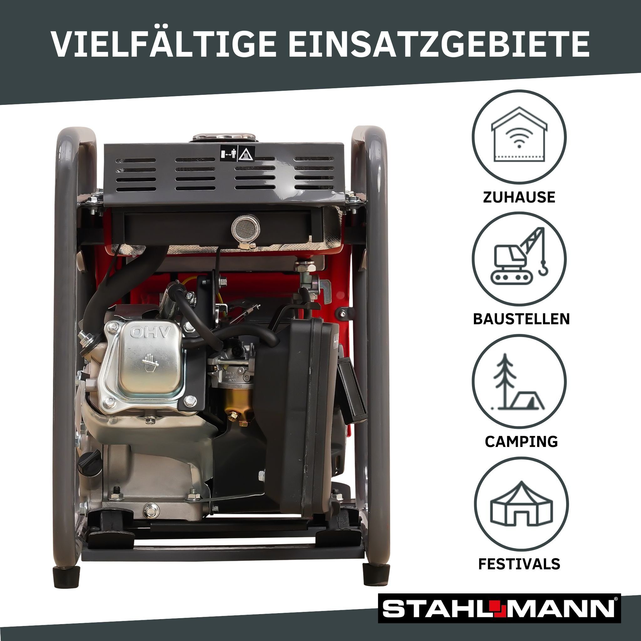 Stahlmann Stromerzeuger Stahlmann Inverter Stromerzeuger Stromgenerator GP2500I, 2500 Watt, Notstromaggregat Benzin - leise und kraftvoll, Stromaggregat oder Generator optimal für Hausversorgung, 2.5 in kW, (1x Stahlmann Stromerzeuger GP2500I), 2500W