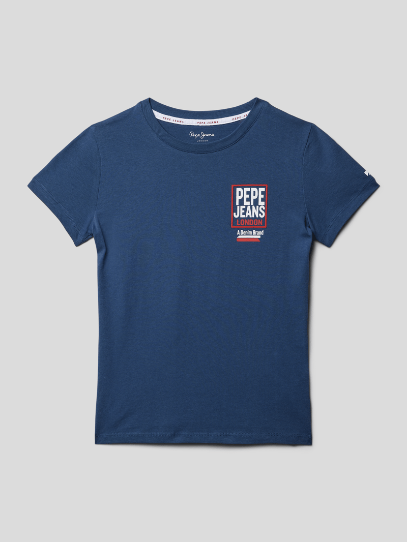T-Shirt mit Label-Print Modell 'BENNY' in marineblau