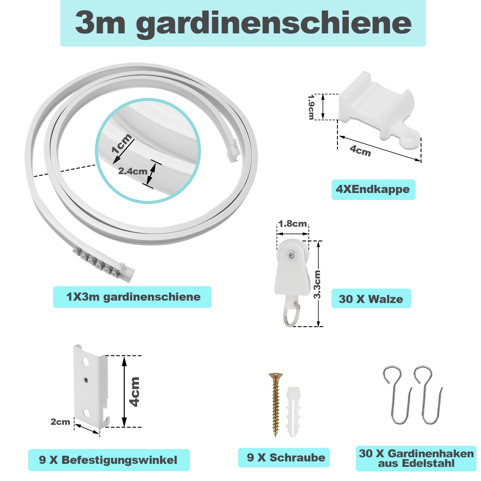 Gardinenschiene Gardinenschiene Biegbar Flexibel Vorhangschiene,3M, Lospitch, Geliefert mit komplettem Zubehörsatz