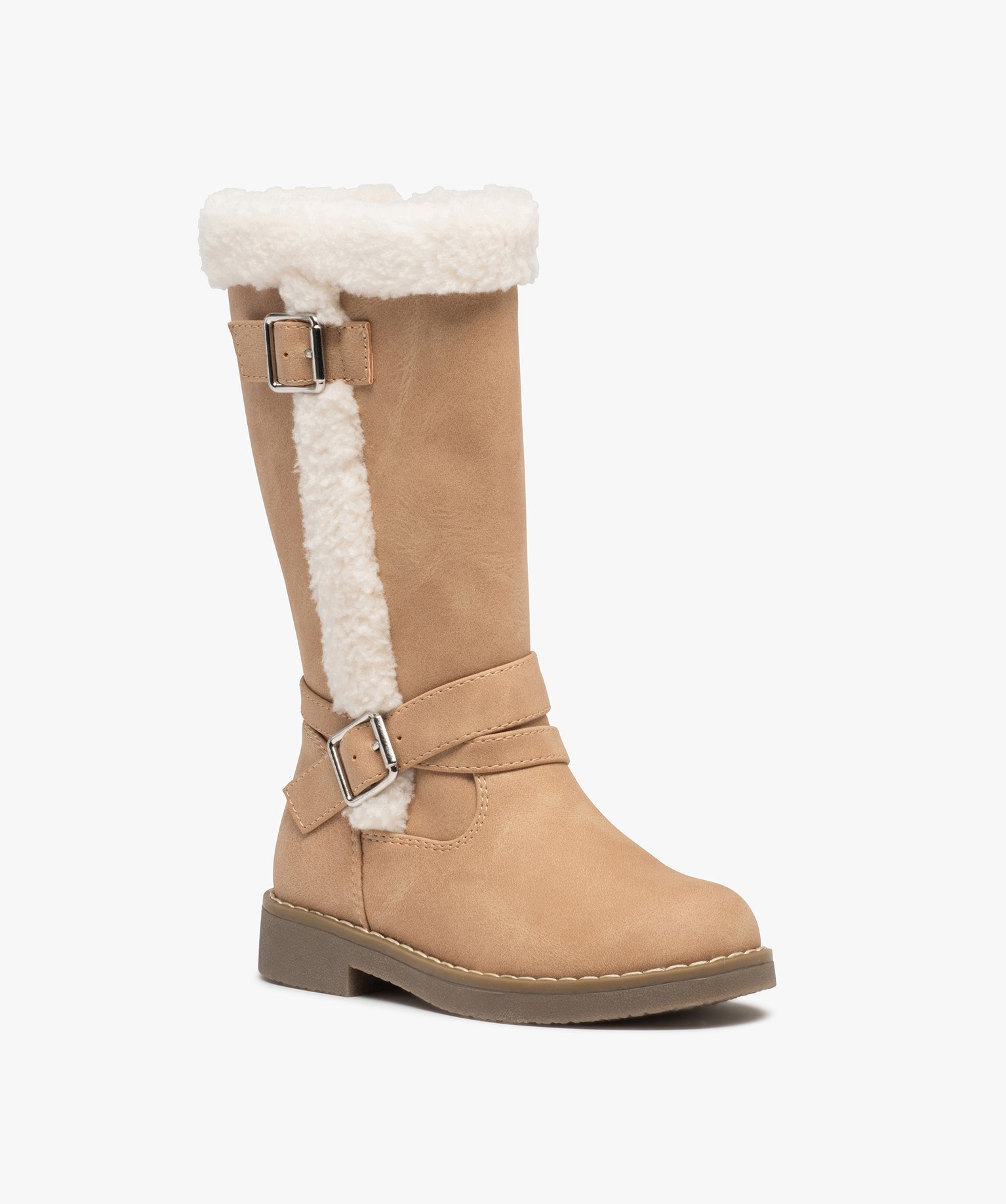 Bottes fille à talon plat et bordures en sherpa rose | GEMO