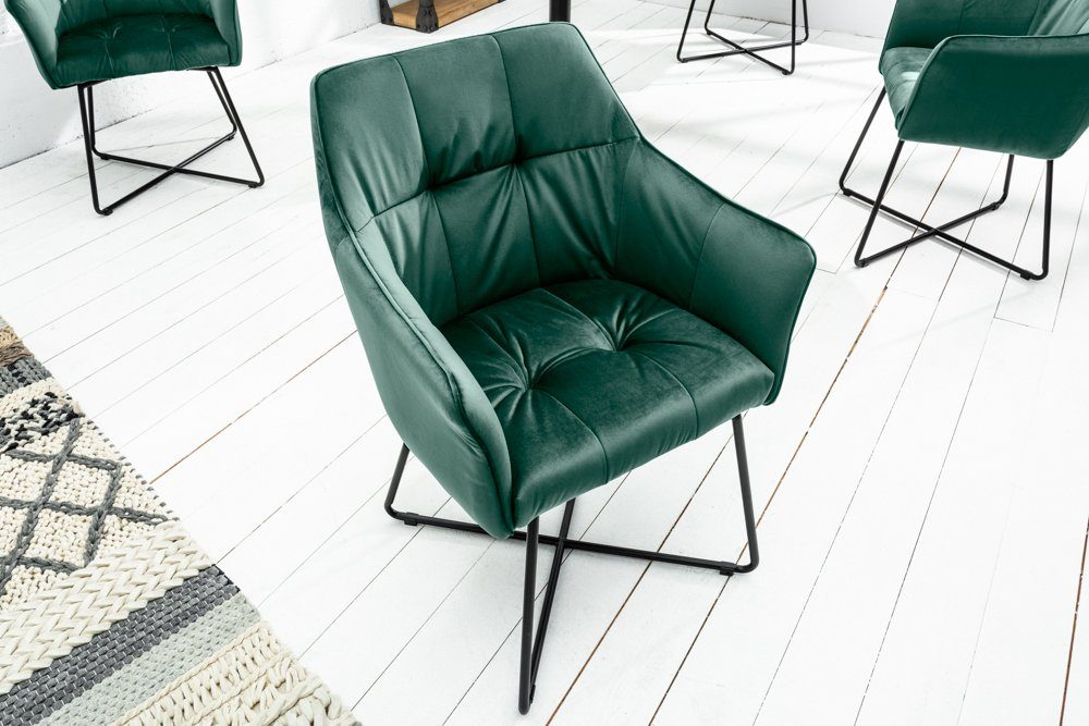 riess-ambiente Polsterstuhl LOFT grün / schwarz (Einzelartikel, 1 St), Esszimmer · Samt · mit Armlehne · Retro