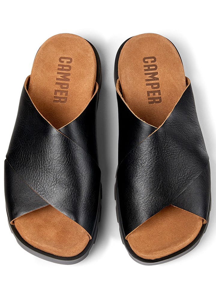 Camper Leder-Pantoletten in Schwarz günstig kaufen