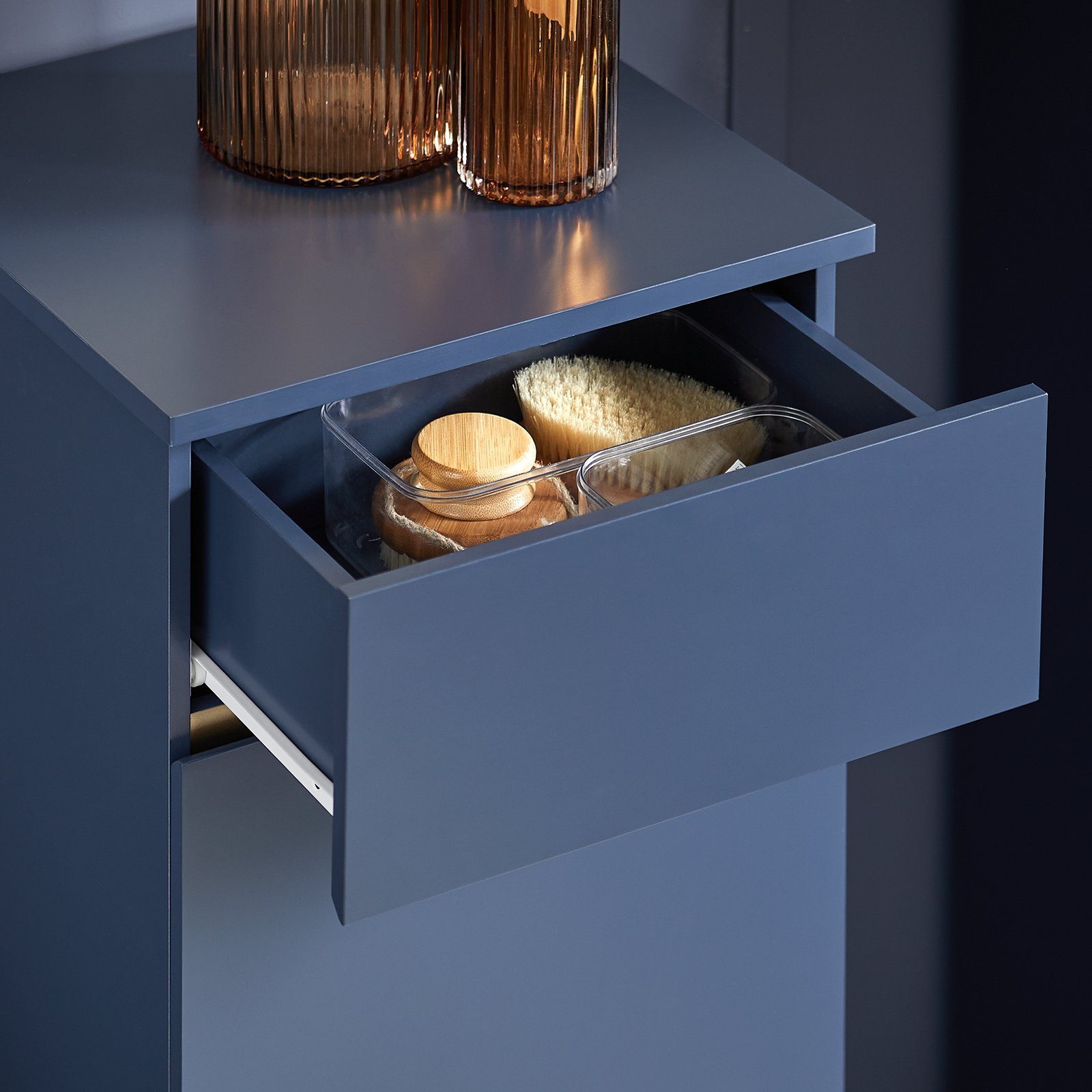 SoBuy Wäscheschrank BZR114 mit ausklappbarem Wäschesack Wäschesammler Wäschekorb Badschrank Blau