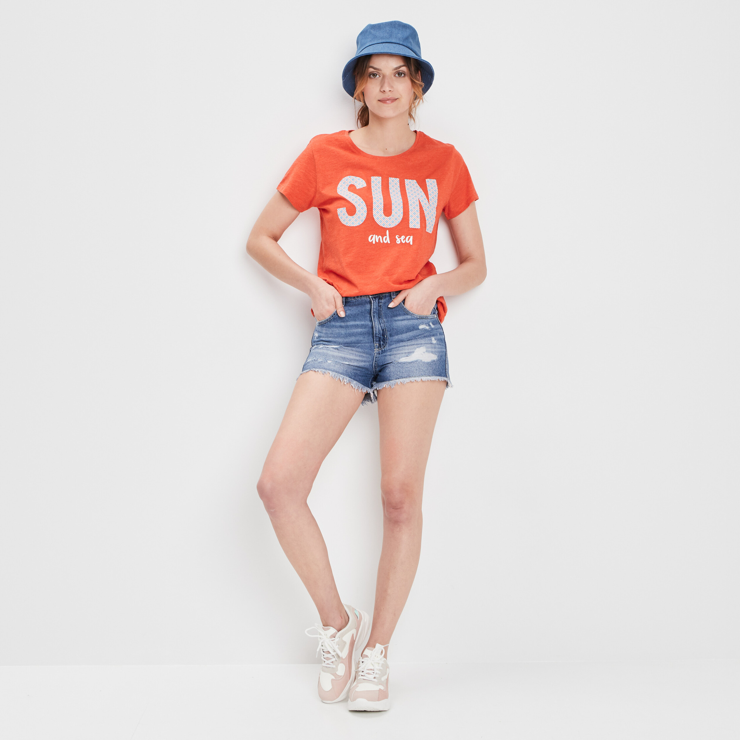 T-shirt manches courtes rose corail femme | La Halle
