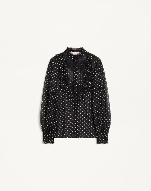 Camisa Georgette estampada plus-de-pois