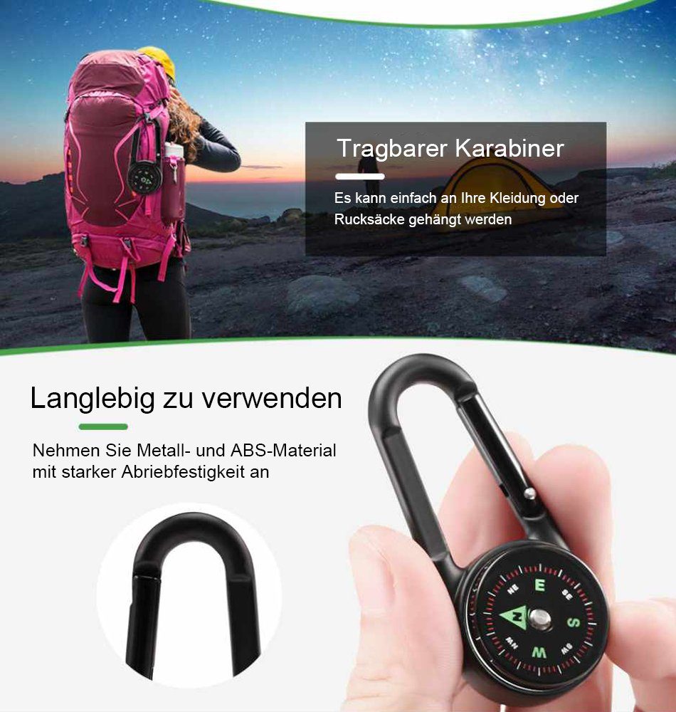 FeelGlad Kartenkompass Kompass Karabiner,tragbarer Karabiner, Kompass