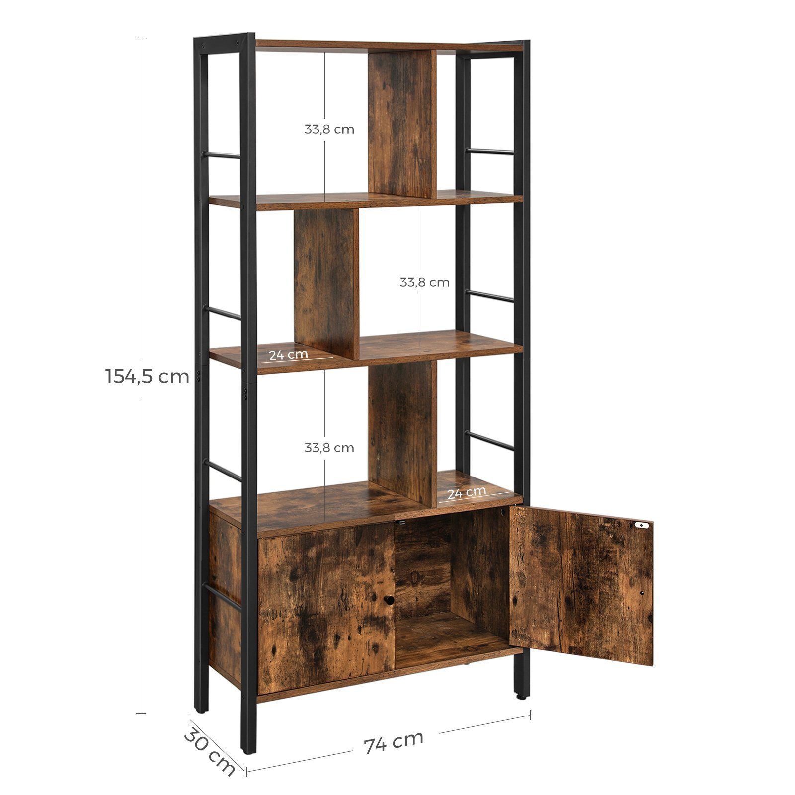 VASAGLE Bücherregal Standregal, Stahlgestell, 74 x 30 x 154,5 cm